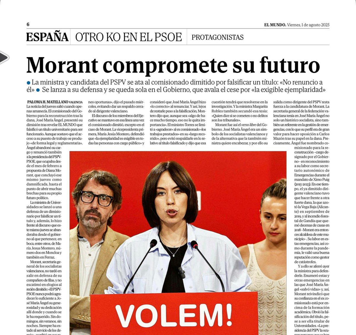 Emilio Viciana (@evicianaduro) on Twitter photo La titular de Universidades <a href="/DianaMorantR/">Diana Morant</a> nombró a quien presuntamente ha falseado su título para ser funcionario.
¿Por qué lo sigue respaldando?
No es “estar en política” sino ser funcionario de carrera.
Mientras, <a href="/sanchezcastejon/">Pedro Sánchez</a> degrada las oposiciones con <a href="/oscarlopeztwit/">Oscar López Agueda</a> La titular de Universidades <a href="/DianaMorantR/">Diana Morant</a> nombró a quien presuntamente ha falseado su título para ser funcionario.
¿Por qué lo sigue respaldando?
No es “estar en política” sino ser funcionario de carrera.
Mientras, <a href="/sanchezcastejon/">Pedro Sánchez</a> degrada las oposiciones con <a href="/oscarlopeztwit/">Oscar López Agueda</a>