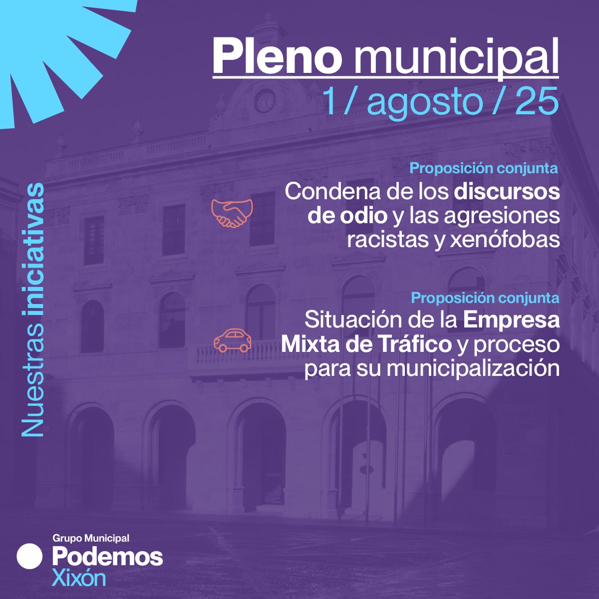 Podemos Xixón (@podemosxixon) on Twitter photo 📝 El Pleno de agosto tiene un cupo de iniciativas reducido, pero junto a <a href="/iuxixon/">IU Xixón 🔻🇵🇸</a> traemos dos proposiciones para atender a los problemas de nuestra ciudad, que a veces también son los de toda nuestra sociedad.
📹 Estamos en directo: youtube.com/watch?v=SQis4z… 📝 El Pleno de agosto tiene un cupo de iniciativas reducido, pero junto a <a href="/iuxixon/">IU Xixón 🔻🇵🇸</a> traemos dos proposiciones para atender a los problemas de nuestra ciudad, que a veces también son los de toda nuestra sociedad.
📹 Estamos en directo: youtube.com/watch?v=SQis4z…