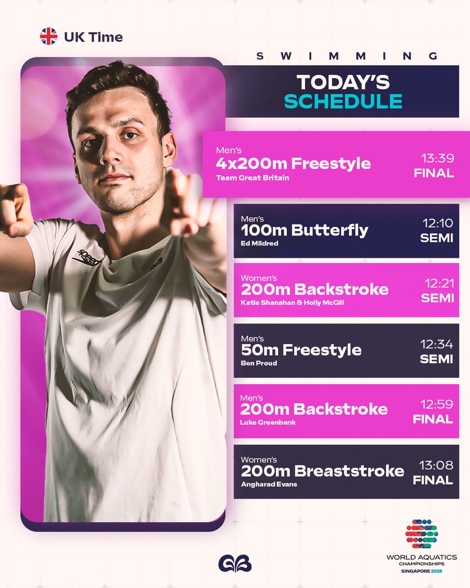 What an afternoon we have in store…

Your schedule for Friday in Singapore 😍

Watch free on AquaticsGB.com/live and Eurovision Sport 📲🇬🇧