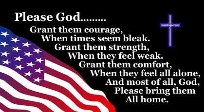Good Morning 🇺🇸

Remember 
Everyone 
Deployed

Please God 🙏🏻
Grant them courage, when times seem bleak, Grant them strength, when they feel weak, Grant them comfort, when they feel all alone, And most of all, God, please bring them ALL home 🙏🏻