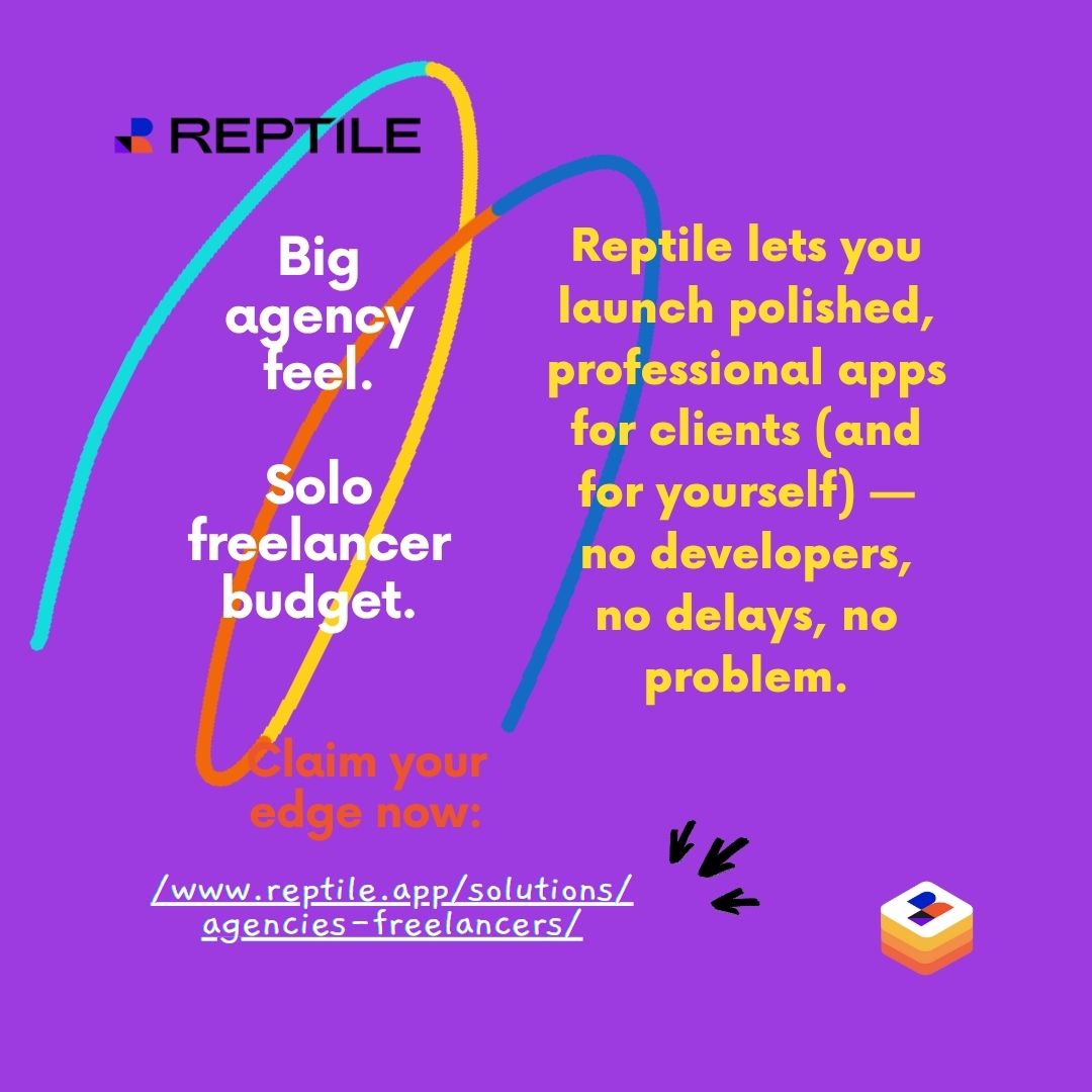 onreptile's tweet image. Big agency feel. Solo freelancer budget.

Reptile lets you launch polished, professional apps for clients (and for yourself) — no developers, no delays, no problem.

🚀 Claim your edge now:
reptile.app/solutions/buil…

#ReptileApp #FreelancerEdge #AppForThat #NoCodeNeeded