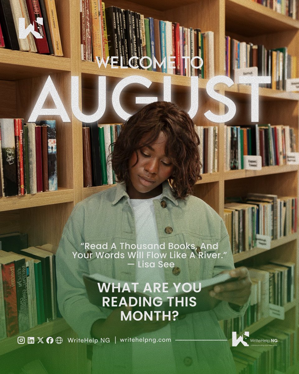 writehelpng's tweet photo. Welcome, August!
A month of blank pages. Whether you’re reading or writing, let’s make this the month of creativity and new ideas.
What are you reading or writing this August?
#WriteHelpNG #WelcomeAugust #NewChapter #ReadingList #WritingCommunity https://t.co/S9scDjZgOZ