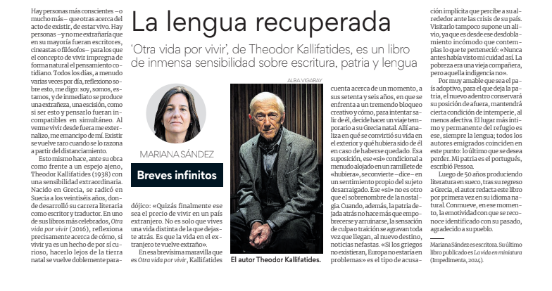 Galaxia Gutenberg (@g_gutenberg) on Twitter photo La legua recuperada | en Abril (<a href="/ElPeriodico_Esp/">El Periódico de España</a>)
Mariana Sández: «"Otra vida por vivir", de <a href="/Kallifatides/">theodor kallifatides</a>, es un libro de inmensa sensibilidad sobre escritura, patria y lengua». La legua recuperada | en Abril (<a href="/ElPeriodico_Esp/">El Periódico de España</a>)
Mariana Sández: «"Otra vida por vivir", de <a href="/Kallifatides/">theodor kallifatides</a>, es un libro de inmensa sensibilidad sobre escritura, patria y lengua».