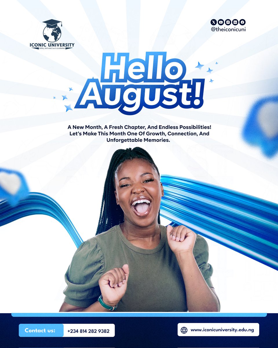 TheIconicUni's tweet image. Hello, August! 🌞
A new month, a fresh chapter, and endless possibilities!
Let’s make this month one of growth, connection, and unforgettable memories.

#newmonth #Iconicuniversity #openlearning #openuniversity