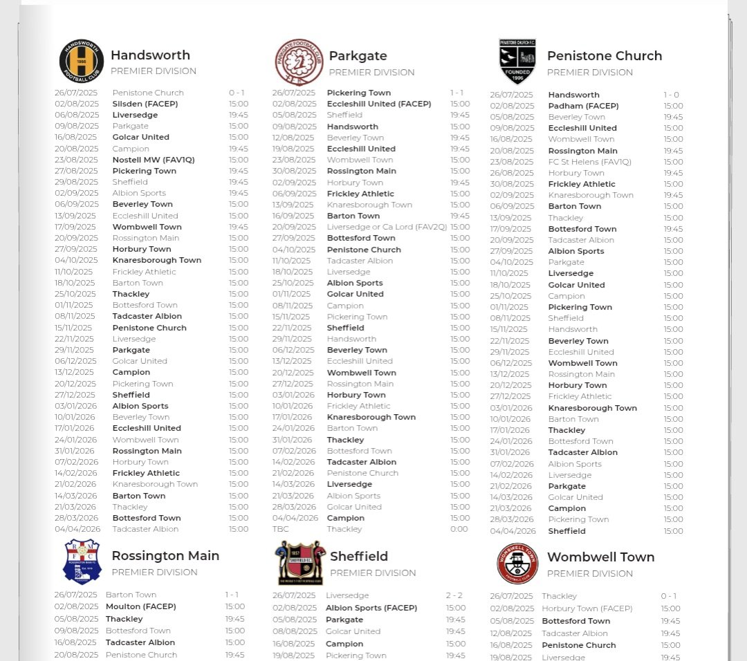 We've SIX pages from the <a href="/NCEL/">Macron NCEL</a> this week (and at least 6 every week this season) including league &amp;Cup report from <a href="/mattjones1973/">Matt Jones</a> , photos from <a href="/KenAllsebrook/">Nortonpixman17</a> who was at <a href="/pcfc1906/">Penistone Church FC</a> v <a href="/Handsworth_FC/">Handsworth FC</a>, <a href="/ThackleyAFC/">Thackley AFC</a> v <a href="/WombwellTownFC/">Wombwell Town FC</a> and <a href="/thewelfare/">Armthorpe Welfare FC</a> v <a href="/officialbrigg/">Brigg Town FC (A Community Interest Club)</a>  plus results,