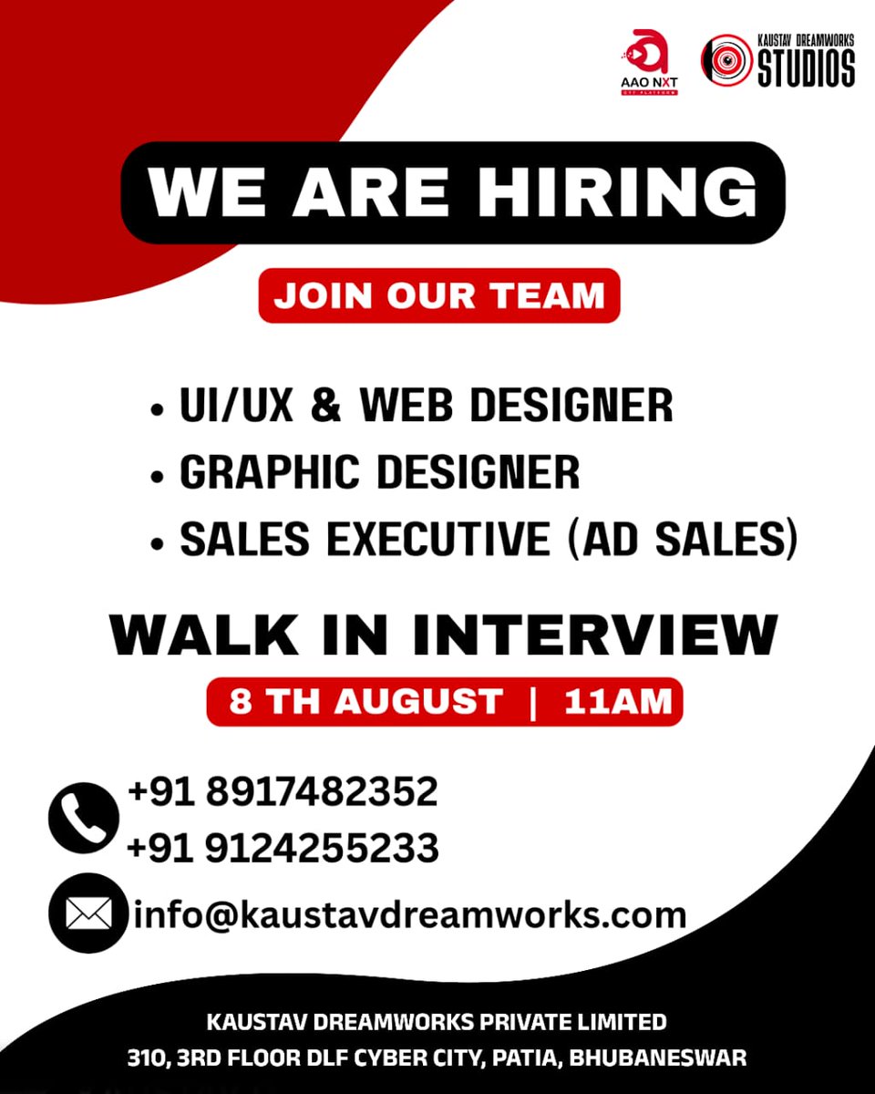 We're hiring! Join our team and be part of something exciting.

#JobAlert #JobOpening #CareerOpportunity #HiringNow #NowHiring #ApplyNow #JobVacancy #CreativeJobs