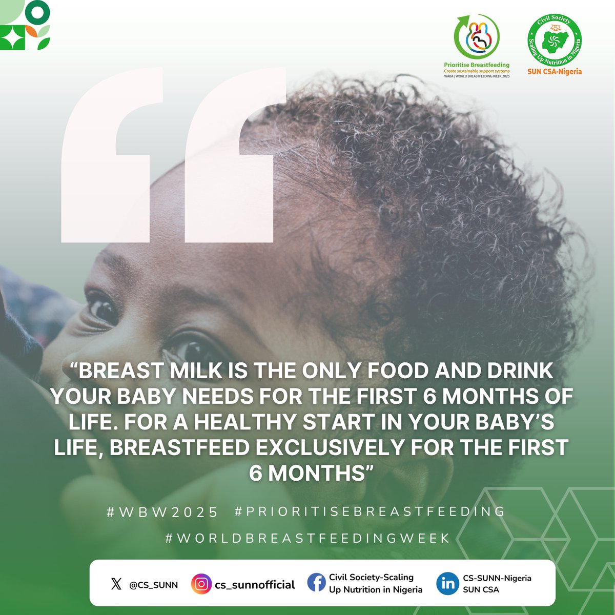 cssunnbenue's tweet photo. World Breastfeeding Week 2025 is here!
Themed: "Prioritize Breastfeeding:  Create Sustainable Support Systems"
#WBW2025 
#PrioritiseBreastfeeding https://t.co/D7XdI2u6xH