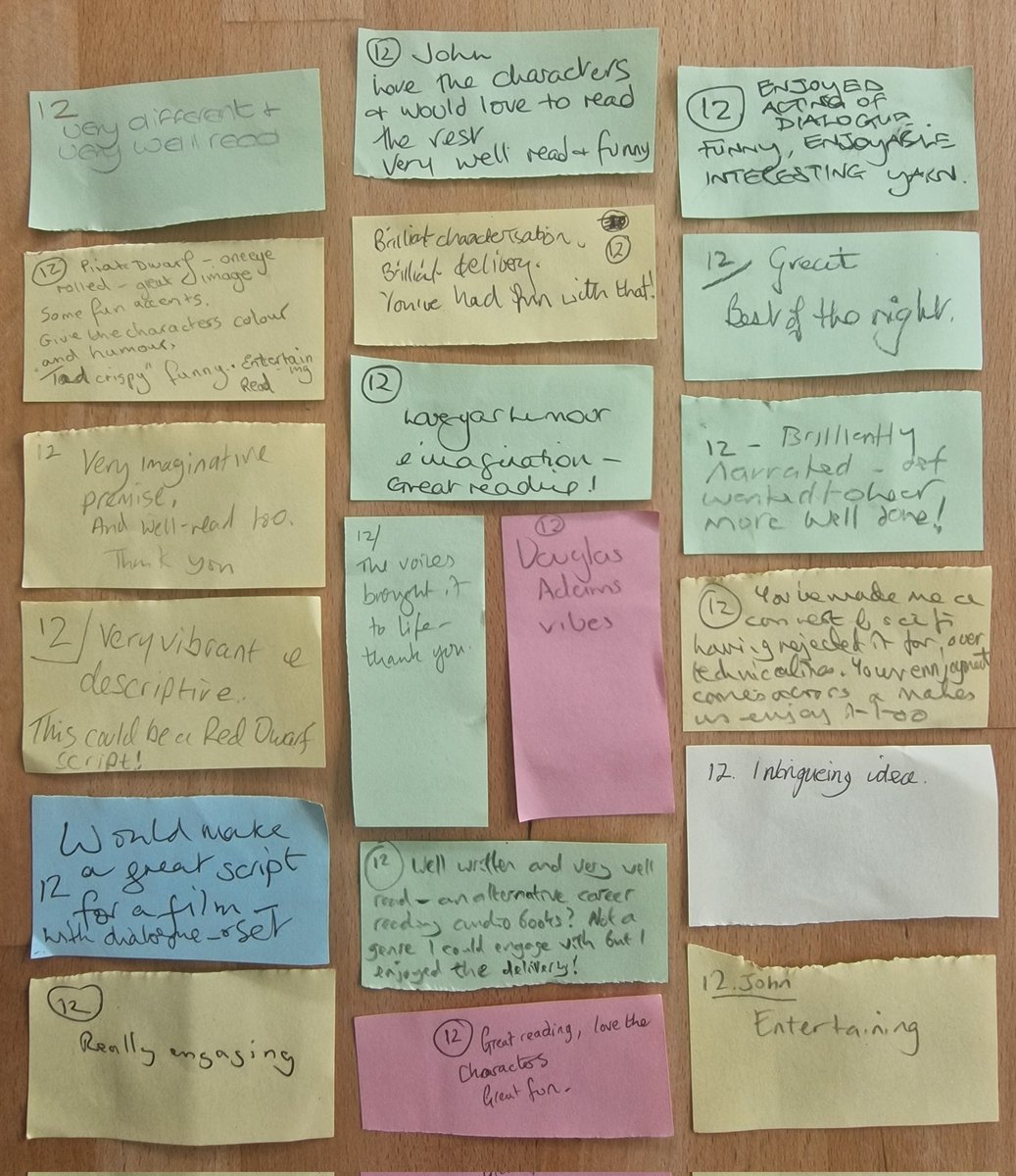 Feedback on my open mic at the Delicious Cafe in Harrogate last night. What an amazing crowd, I loved listening to the cascade of talent! 
Thank you <a href="/jaxbees/">Jackie Buxton 💙</a> for organising us all.
#writerslift #writerscommunity #writersoftwitter #writersofig #scifi #fantasy