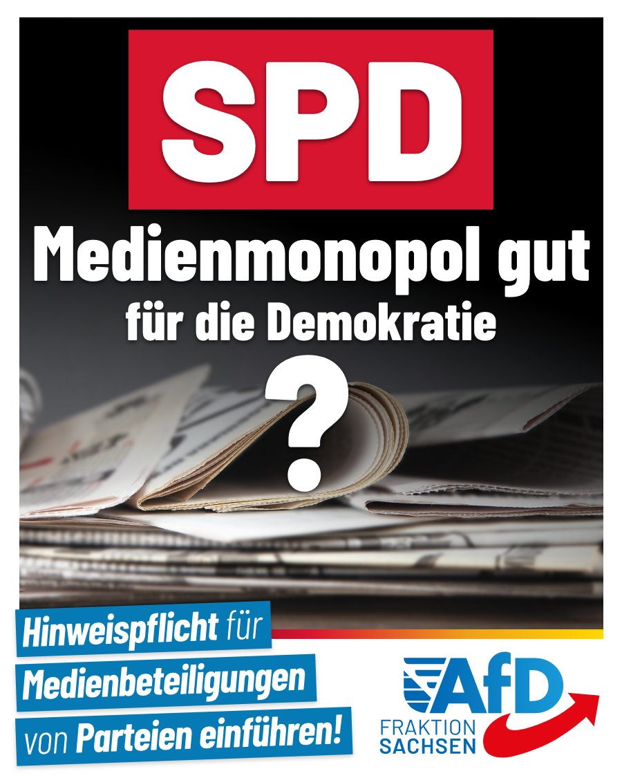 Die sächsische AfD-Fraktion hat eine Änderung des Pressegesetzes erarbeitet (Drs. 8/3309). Zeitungen, Zeitschriften und Verlage sollen dazu verpflichtet werden, die Leser mindestens im Impressum darauf hinzuweisen, welche Parteien „unmittelbar oder mittelbar“ an den Medien