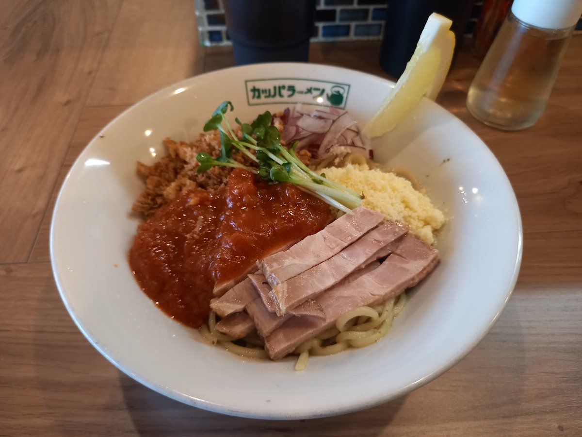 小作ニューカッパさん✴トマトバジルまぜそば&amp;チーご💡カッパさんの食べたいランク上位メニュー🙆ラストはチーご投入して〆👏ごちそうさまです☺遅めの訪問だったのでワッシーさんと話せて嬉しかったです🙌