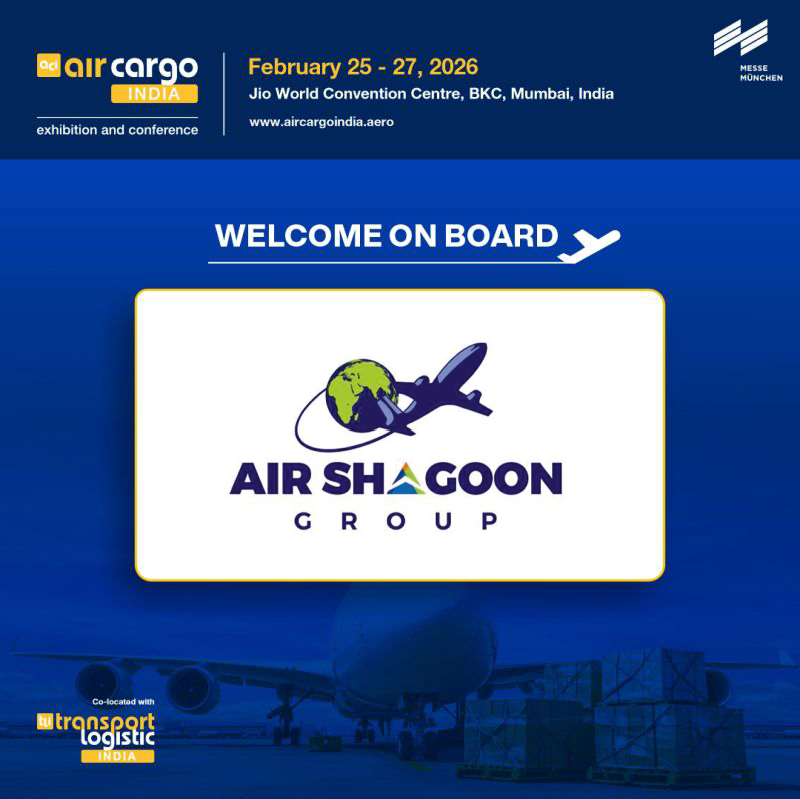 Welcome on Board, Air Shagoon, to air cargo India &amp; transport logistic India 2026!

📌 Date: 25–27 February 2026
 📍 Venue: Jio World Convention Centre, Mumbai

🔗 Register to Exhibit: lnkd.in/dy3N4FUr