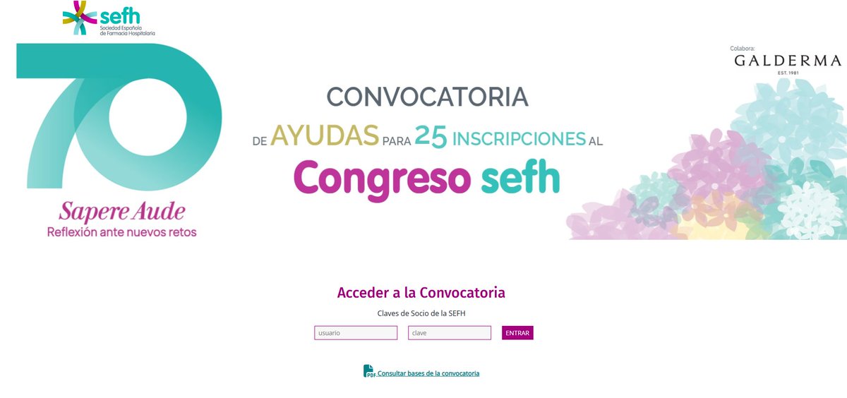 ¿Te gustaría asistir al 70 Congreso de la SEFH #sefh25?

Convocamos una bolsa de ayudas financiada por <a href="/galderma/">Galderma</a> para 25 inscripciones a <a href="/sefhcongreso/">70 Congreso SEFH</a> (15-17 Octubre, Málaga)

Requisitos imprescindibles:
✅ser especialista o residente de FH en España
✅ser socio/a numerario SEFH