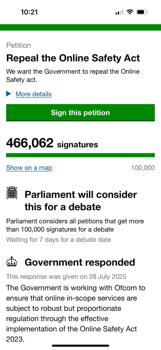 So here’s one for you there are two petitions on the parliament website . One to call a #GeneralElectionNow and other on #OnlineSafteyAct guess what people care about more #uk