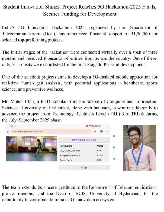 scisuoh's tweet photo. Student_Innovation_Shines : We are happy to share that our students' project has secured funding of INR 1 Lakhs from the Department of
Telecommunications (DoT).

#scis_uoh
#UoH 
#DoT
#student_project
#funding
#Student_Innovation_Shines
#5G_lab
#AI_lab
@Department21600 https://t.co/Sf1sEd6qxG