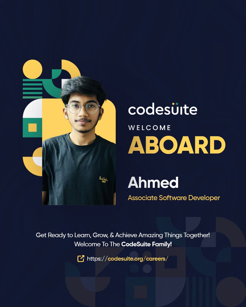 code_suite's tweet image. Welcome to the CodeSuite family! 🫶
We’re so excited to have you onboard.
New ideas. Real impact. And a team that’s got your back.
#WelcomeOnBoard #LifeAtCodeSuite #WeAreHiring #TechWithPurpose #CodeSuite2025 #JoinTheTeam #NewBeginnings #InternshipOpportunity #BusinessDeveloper