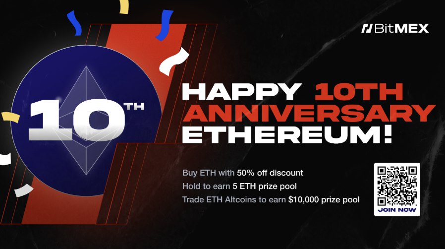 Celebrate a decade of Ethereum with <a href="/BitMEX/">BitMEX</a> ! 🚀

🏆$110,000 Prize Pool

From 1 Aug to 17 Aug, all users can earn rewards based on their trading volume from TOP ETH Altcoins.

💰All new traders that join the campaign can also be rewarded:

1️⃣: 50% off from ETH on spot 🔥
2️⃣:
