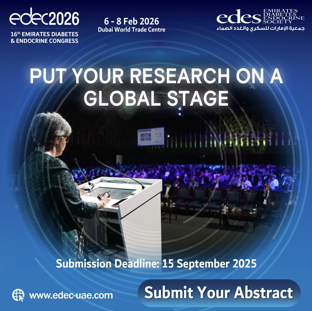 Your research deserves the spotlight! 🌟

 Submit your abstract for #EDEC2026 by 15 Sept: edec-uae.com/abstract.php🧠💡 

#Diabetes #Endocrinology #MedicalResearch