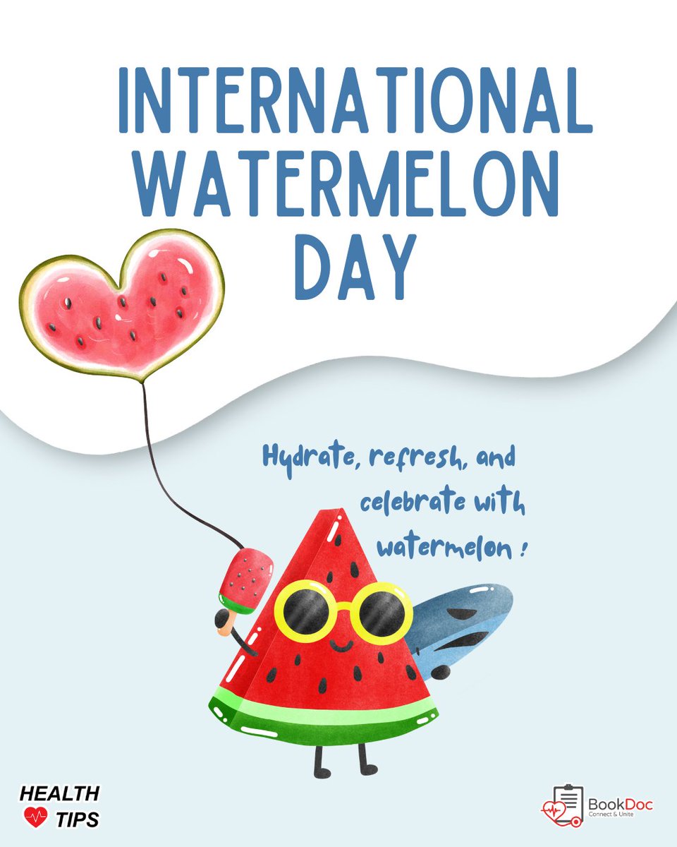 BookDoc's tweet image. Happy International Watermelon Day! 🍉

Let’s hydrate, refresh, and celebrate with this iconic summer fruit — not just for its juicy sweetness, but for its nutritional goodness too.
#InternationalWatermelonDay #NutritionFacts  #EatSmart #SeasonalEating