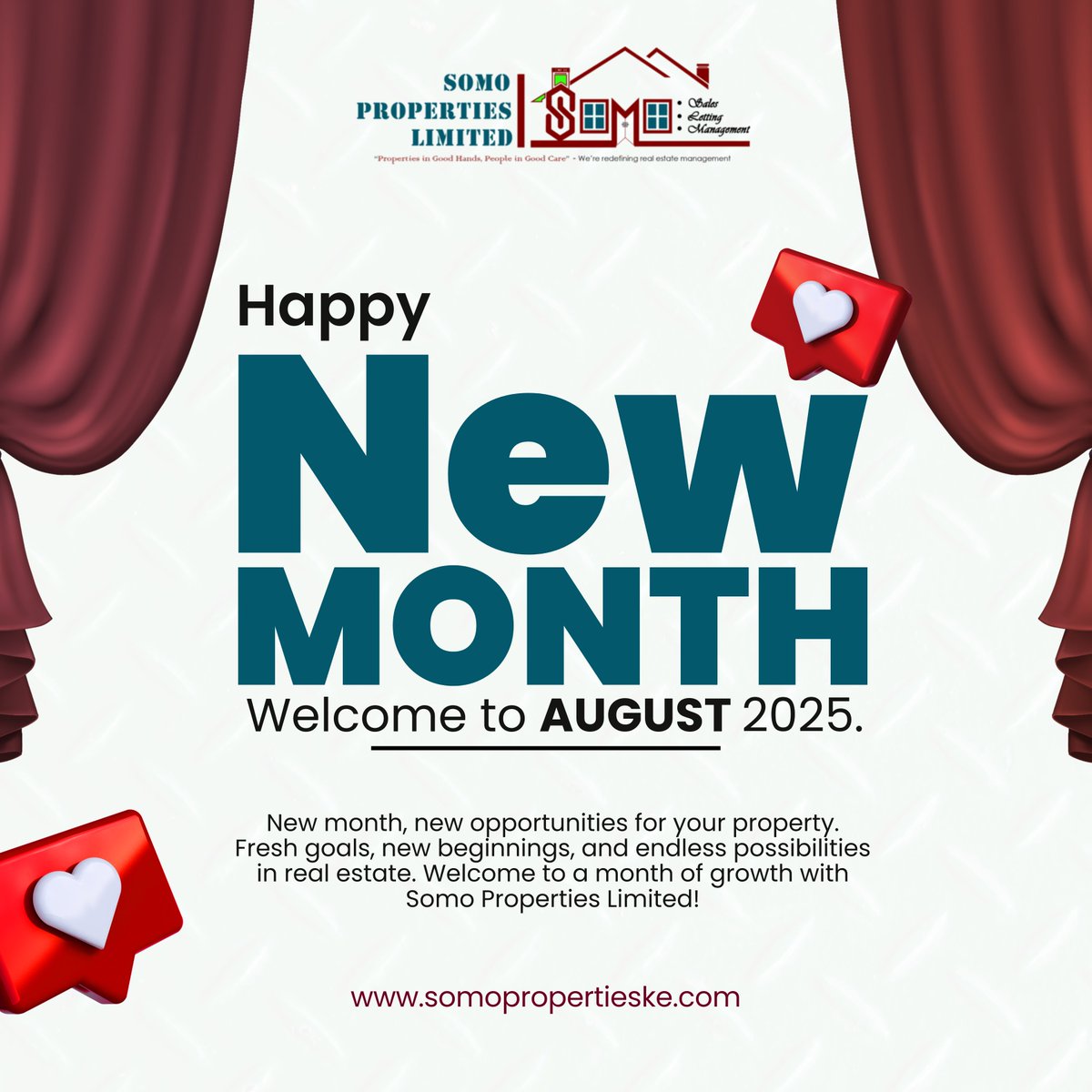 SomoProperties's tweet photo. New month, fresh opportunities 🌟 Let’s unlock the possibilities together!
#PeopleInGoodCare #PropertiesInGoodHands #HappyNewMonth #august1 https://t.co/HsmOKyGhXW