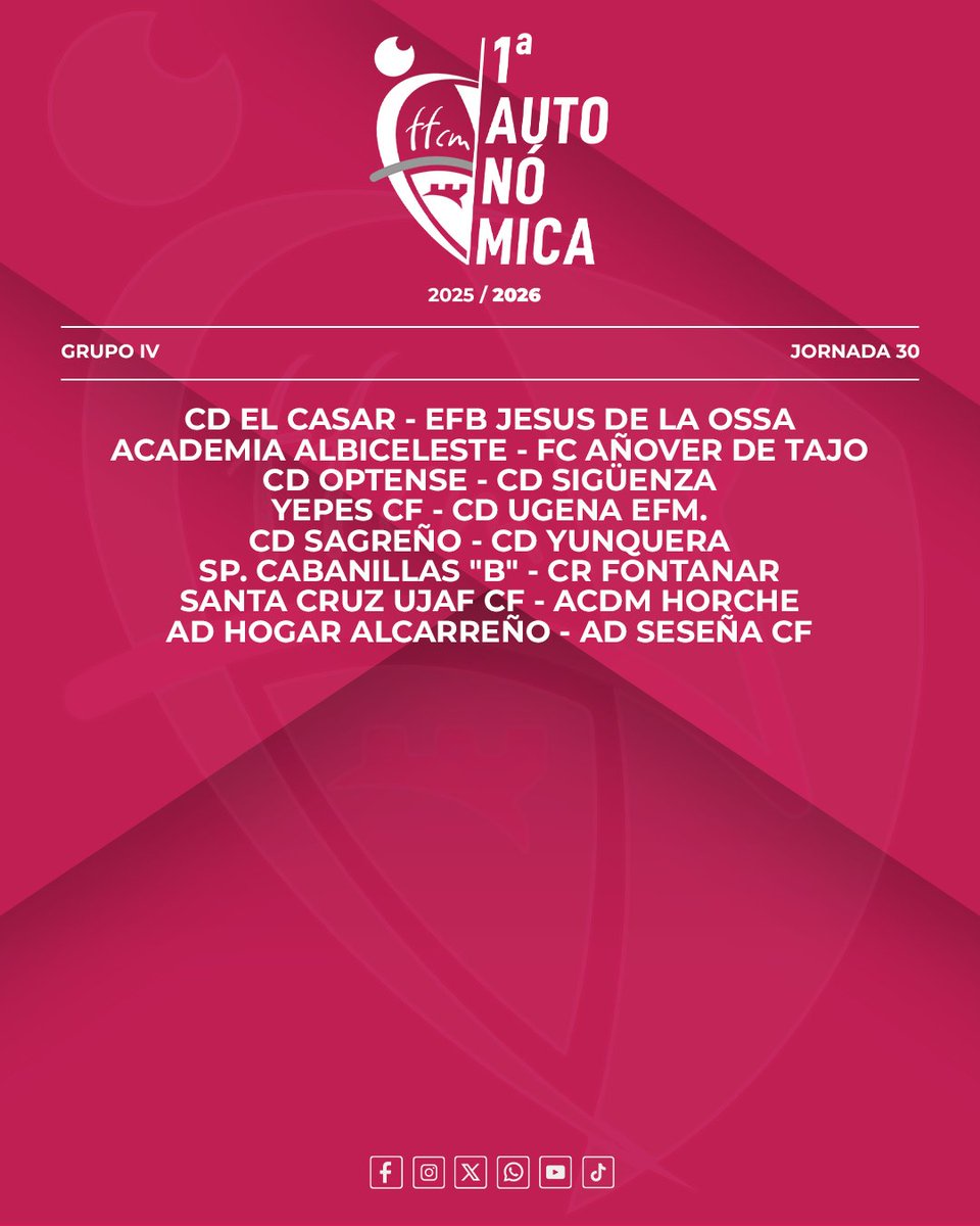 FFCM_es's tweet photo. 🏆 Primera Autonómica

▶️ Jornada 3️⃣0️⃣
🕑 19 h., 𝗰𝗮𝗹𝗲𝗻𝗱𝗮𝗿𝗶𝗼

#somosCLM | #fútbolCLM https://t.co/STb3TBwn8l