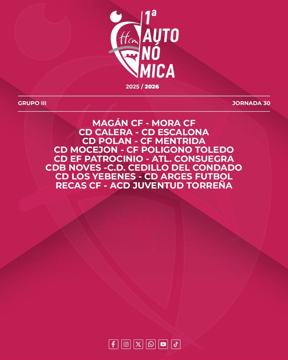 FFCM_es's tweet photo. 🏆 Primera Autonómica

▶️ Jornada 3️⃣0️⃣
🕑 19 h., 𝗰𝗮𝗹𝗲𝗻𝗱𝗮𝗿𝗶𝗼

#somosCLM | #fútbolCLM https://t.co/STb3TBwn8l