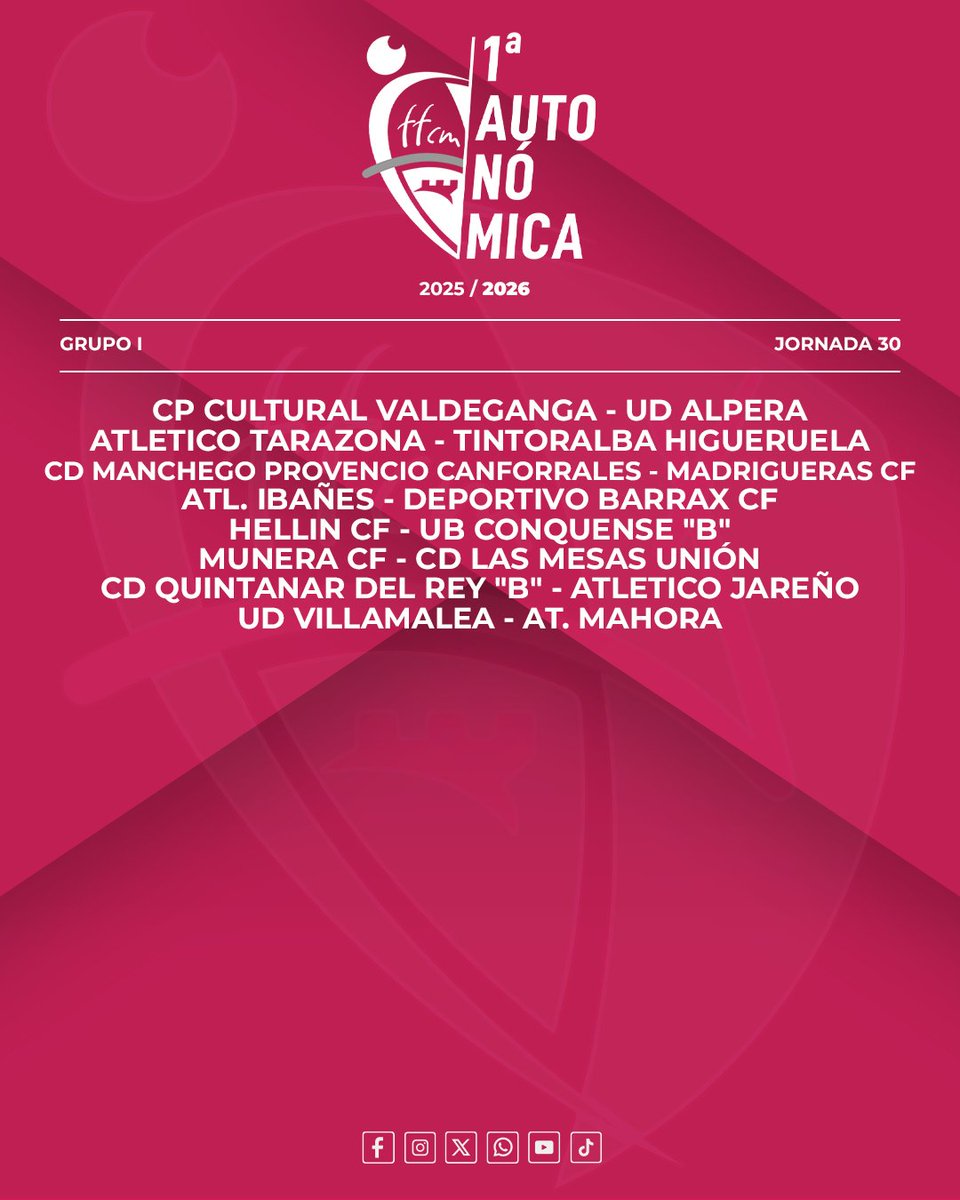 FFCM_es's tweet photo. 🏆 Primera Autonómica

▶️ Jornada 3️⃣0️⃣
🕑 19 h., 𝗰𝗮𝗹𝗲𝗻𝗱𝗮𝗿𝗶𝗼

#somosCLM | #fútbolCLM https://t.co/STb3TBwn8l