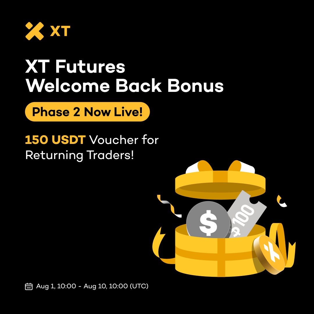 XTexchange's tweet photo. 🤑 XT Futures Welcome Back Bonus #2 | Exclusive 150 USDT for Returning Traders!

Join now 🚀 https://t.co/ePjq4XXiXm

📅 Event Period: August 1, 10:00 – August 10, 10:00 (UTC)

Details 👇
https://t.co/SuBn3tCGVf

#XT #XTFutures #Airdrop https://t.co/wKn8Q2Ckpr