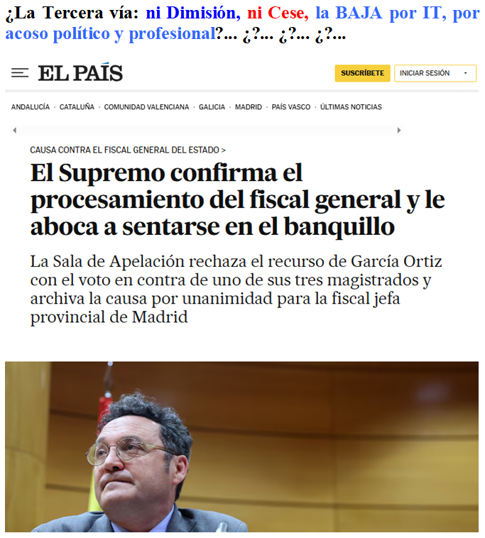 JMAlbertos's tweet photo. Ni Dimisión, ni Cese, ¿la 3ª vía, sería la BAJA por IT, por acoso político y profesional? ¿Fórmula intermedia, de poder dedicarse a su Legítima Defensa, (art. 24 CE) sin tener que renunciar al cargo, y al mismo tiempo no estaría en él por IT?... ¿?... ¿?... https://t.co/FQQVWTLQkh