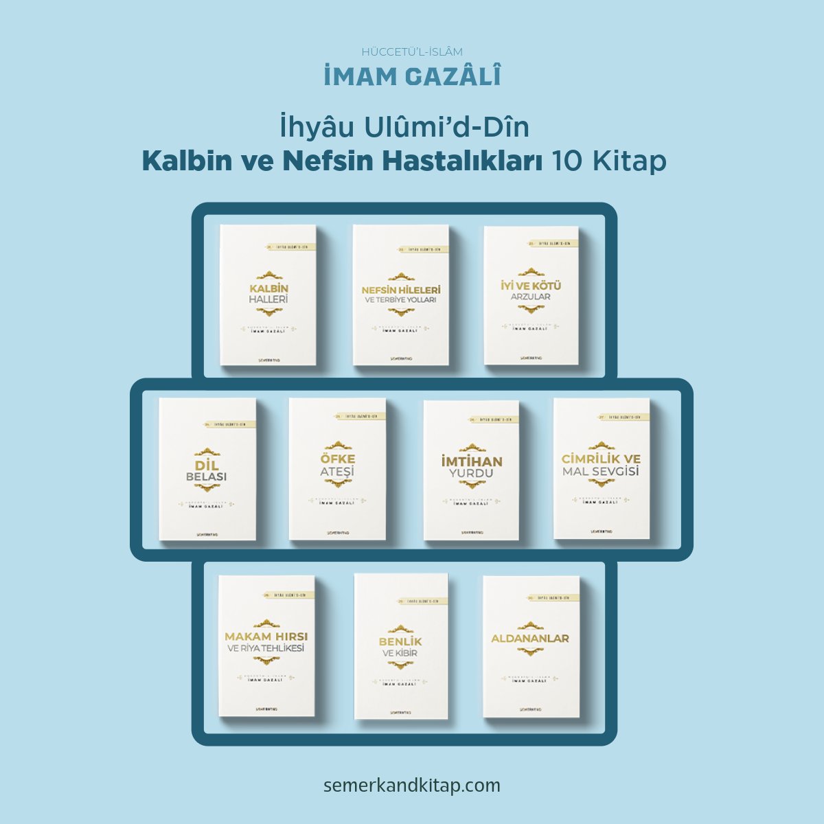 İhyâu Ulûmi’d-Dîn Kalbin ve Nefsin Hastalıkları 10 Kitap

İhyâ’nın üçüncü bölümünü oluşturan “Mühlikât” bahsinin konularını içerir. İnsanı manevi olarak helake sürükleyen tutum ve duyguları konu edinir. Kibir, riya, haset, öfke, cimrilik gibi kalbi hastalıkların tanımını,
