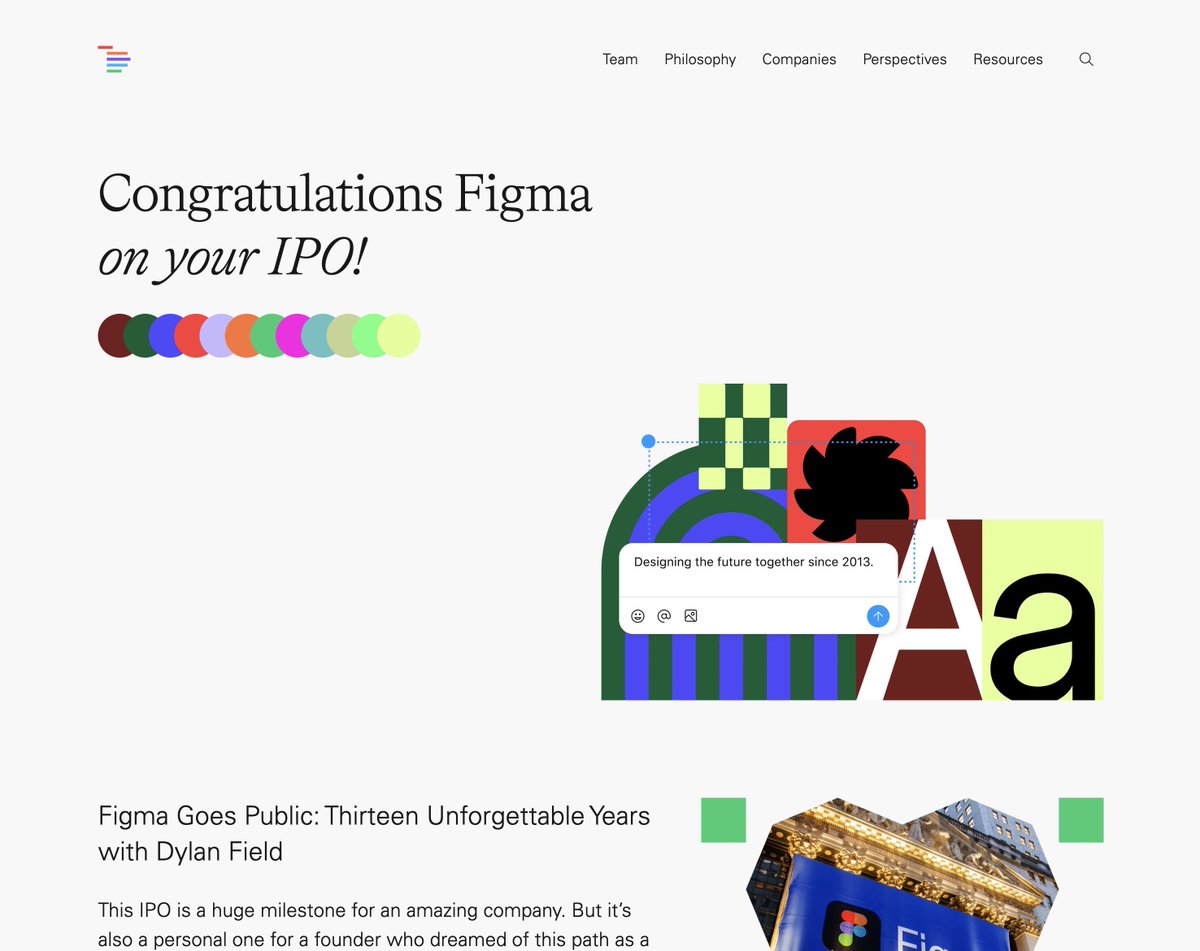 Index' website today is beautiful.  

Celebrating a founder like this says a lot. It shows that everyone at the firm genuinely lives their philosophy.