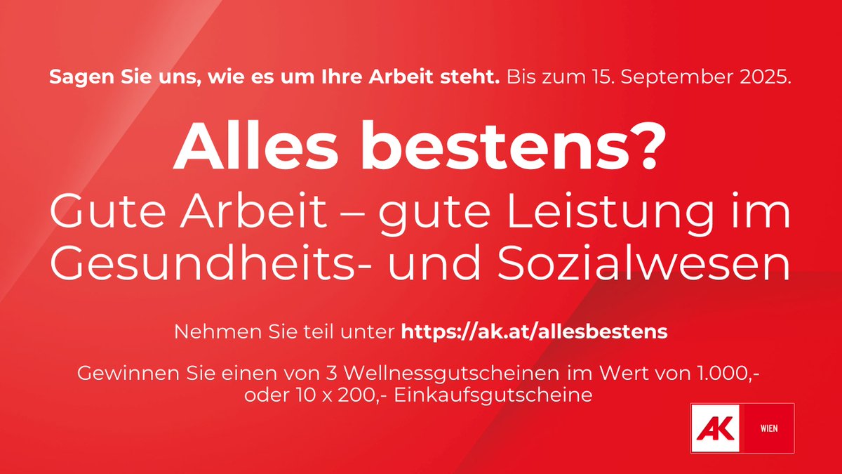 Du arbeitest in einem Gesundheits- oder Sozialbetreuungsberuf und heute ist nicht alles bestens?!! 
👉Die Abteilung von <a href="/RosoliSilvia/">Silvia Rosoli</a> in der <a href="/Arbeiterkammer/">AK Österreich</a> Wien will wieder genau wissen, wie deine Arbeitsrealität aussieht &amp; wo es dringend Lösungen braucht
ak.at/allesbestens