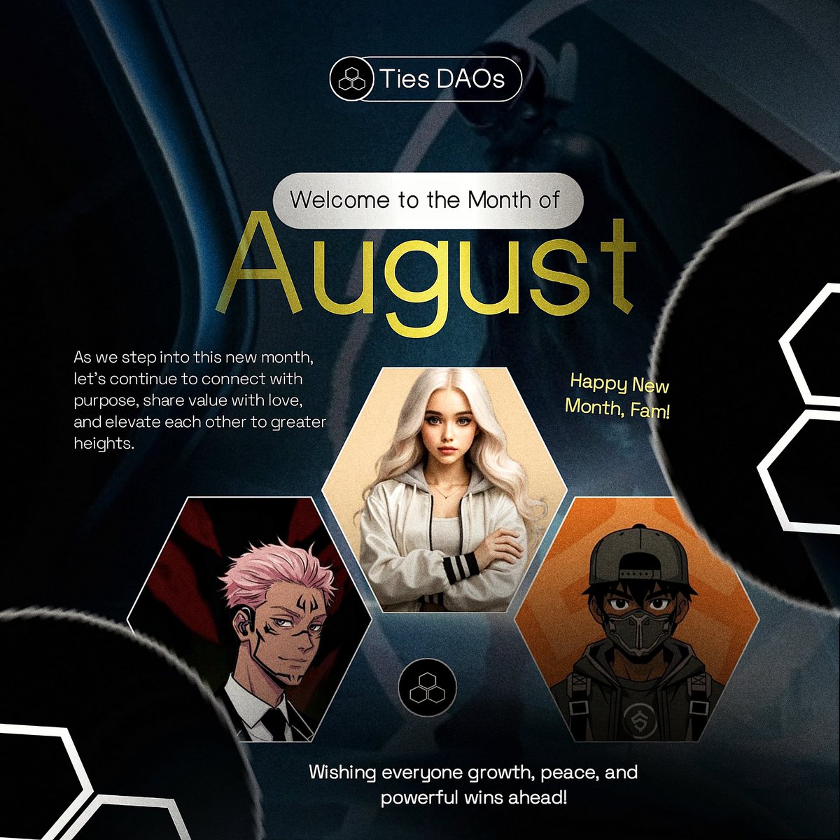 Welcome to August, TIE Fam. 

This month at TIES DAO, we’re doubling down on value, connection, and community driven growth

Here’s what you can tap into:

Alpha calls
Job referrals 
Giveaways, collabs &amp; many more 

Let’s grow &amp; win together.🤝