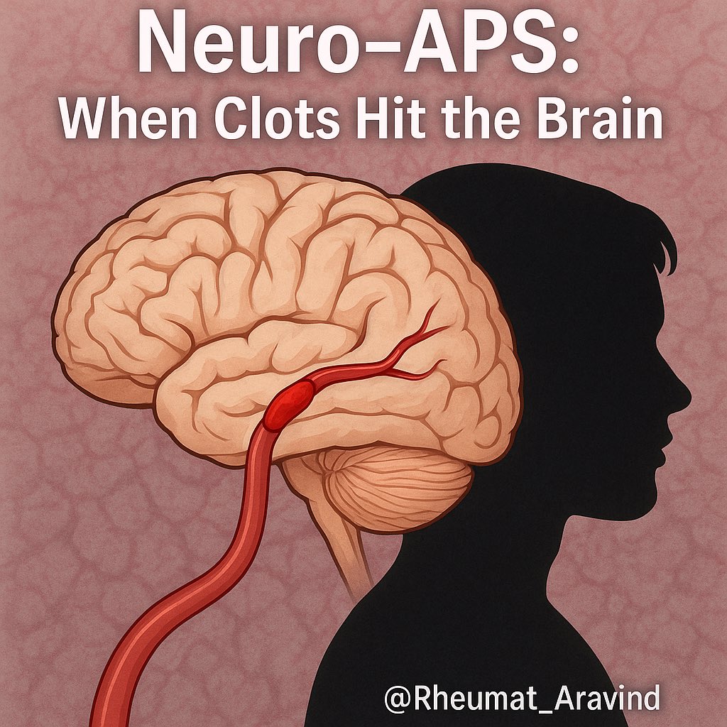 Aravind Palraj (@rheumat_aravind) on Twitter photo 🧵 Neuro-APS: When Clots Hit the Brain
Antiphospholipid Syndrome (APS) doesn’t just cause clots in the leg or lungs.
Sometimes, the brain is the target.
Let’s explore the neurological spectrum of APS—beyond stroke.
#NeuroAPS #MedTwitter #RheumTwitter <a href="/APSFA/">APS Foundation of America</a> <a href="/IhabFathiSulima/">Dr Ihab Suliman</a> 🧵 Neuro-APS: When Clots Hit the Brain
Antiphospholipid Syndrome (APS) doesn’t just cause clots in the leg or lungs.
Sometimes, the brain is the target.
Let’s explore the neurological spectrum of APS—beyond stroke.
#NeuroAPS #MedTwitter #RheumTwitter <a href="/APSFA/">APS Foundation of America</a> <a href="/IhabFathiSulima/">Dr Ihab Suliman</a>