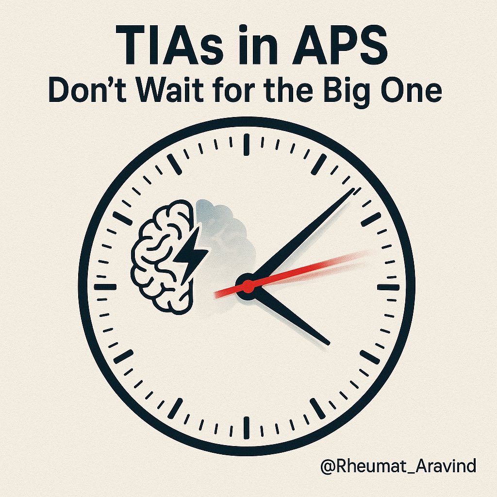 2️⃣ Transient Ischemic Attacks (TIA)

Brief episodes of neurological deficit (minutes to hours) may precede major strokes.

🧪 aPL-positive patients need urgent evaluation, even if symptoms resolve.

Don’t wait for the big one.
#TIA #NeuroTwitter