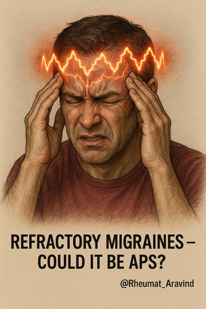 5️⃣ Migraines – Benign or aPL Clue?

Refractory, vascular-type headaches—especially with aura—may be seen in APS.

🧠 Mechanisms may involve endothelial dysfunction, microthrombosis, or platelet activation.

Not every migraine is APS—but some are.
#Migraine #NeuroTwitter