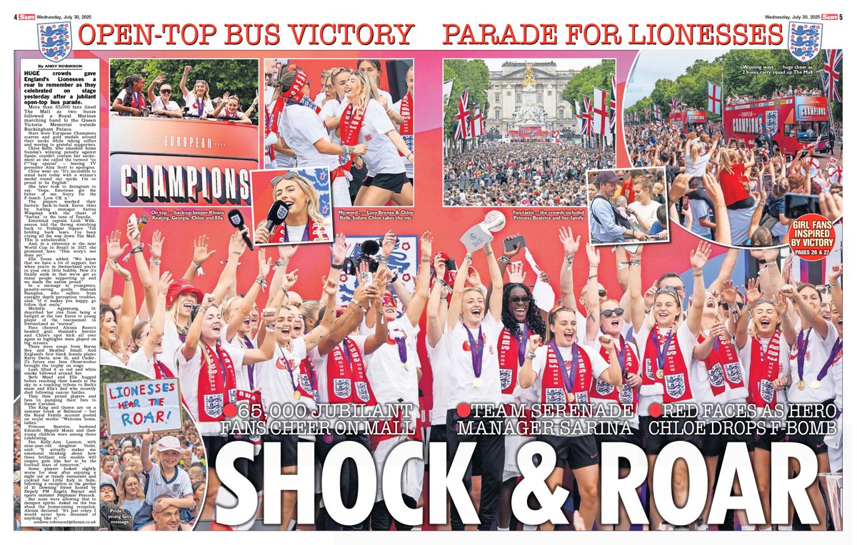 andyrobinson123's tweet photo. More than 65,000 fans line the streets of London for the Lionesses open-top bus parade celebrating winning back-to-back Euros https://t.co/Mw7T23mIgY