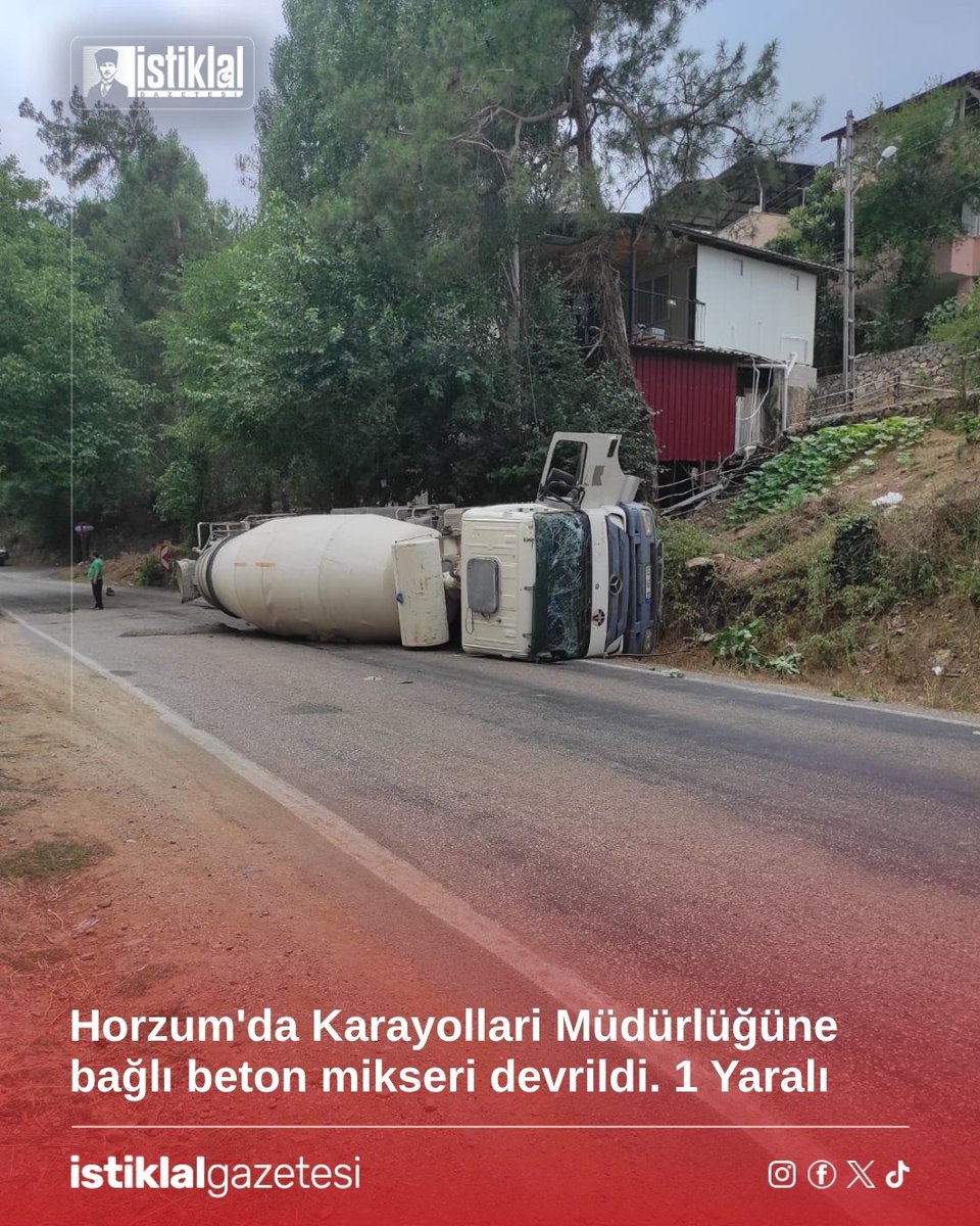 Horzum'da karayolları müdürlüğüne bağlı beton mikseri devrildi. Bir yaralı.