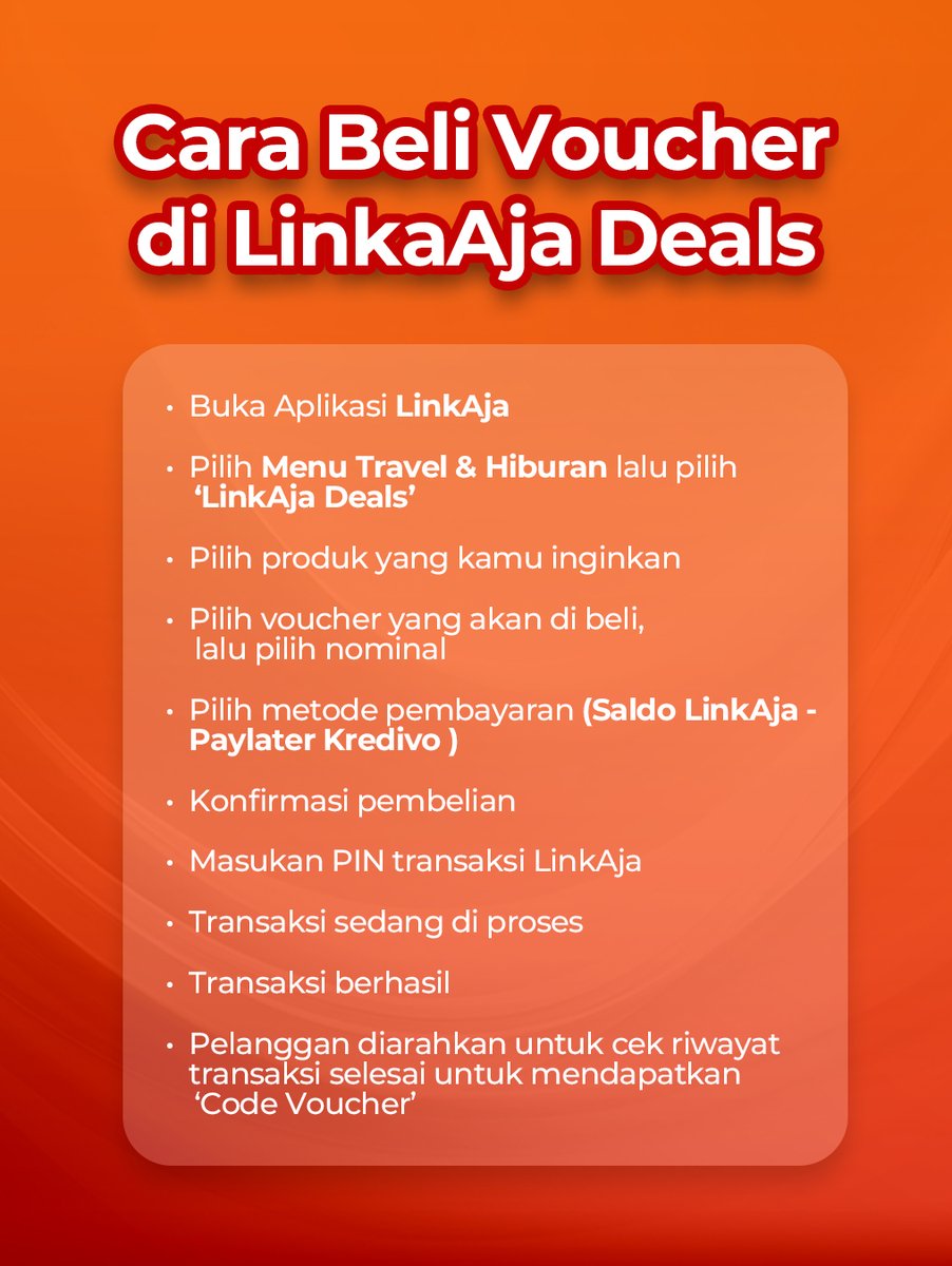 Beli voucher apapun di LinkAja Deals biar hemat.

Cek informasi lengkap di linkaja.id/promo/linkaja-…

Customer Service: livechat.linkaja.id