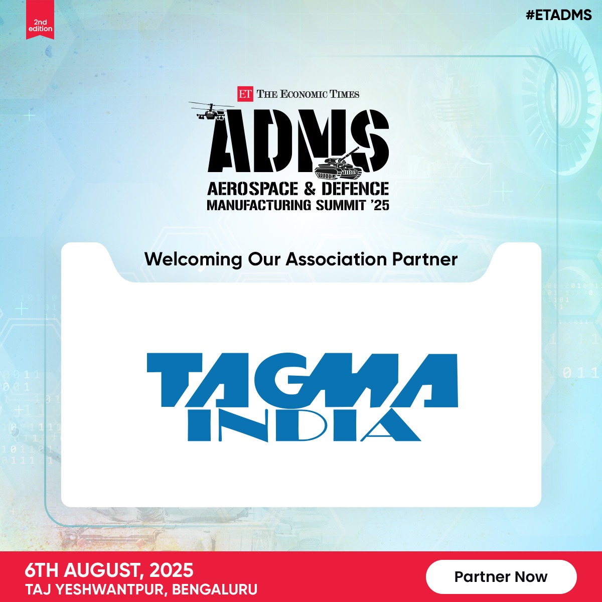 We’re honoured to have TAGMA India (Tool &amp; Gauge Manufacturers Association of India) as an Association Partner at the ET Aerospace &amp; Defence Manufacturing Summit 2025.

🔗 Be a part of India’s next manufacturing leap:
…acturing.economictimes.indiatimes.com/aerospace-defe…

#ETADMS2025 #TAGMAIndia