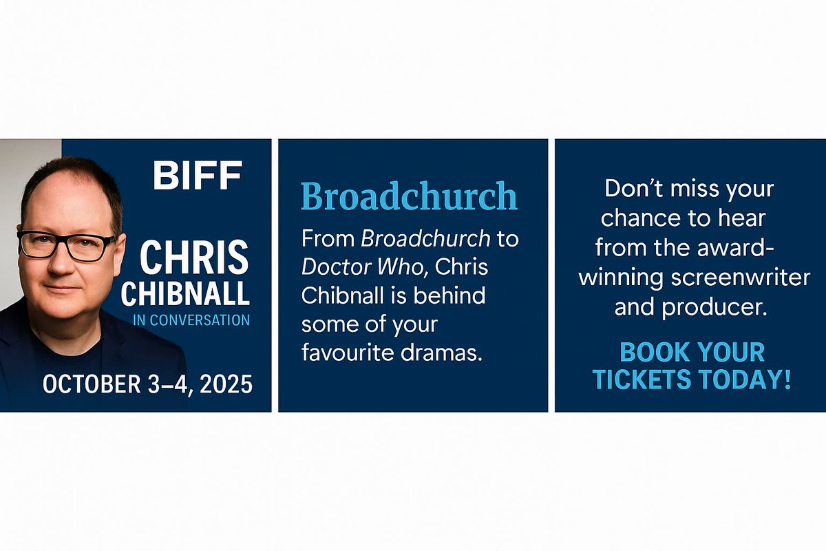 Chris Chibnall is coming to #BIFF2025!

The Broadchurch &amp; Doctor Who showrunner joins us Oct 3 for an exclusive fireside chat in Bournemouth 🎬
bit.ly/BIFFTICKET

#ChrisChibnall #DoctorWho #Broadchurch #FilmTwitter #Screenwriting #TVWriting #FilmFestival #UKTV