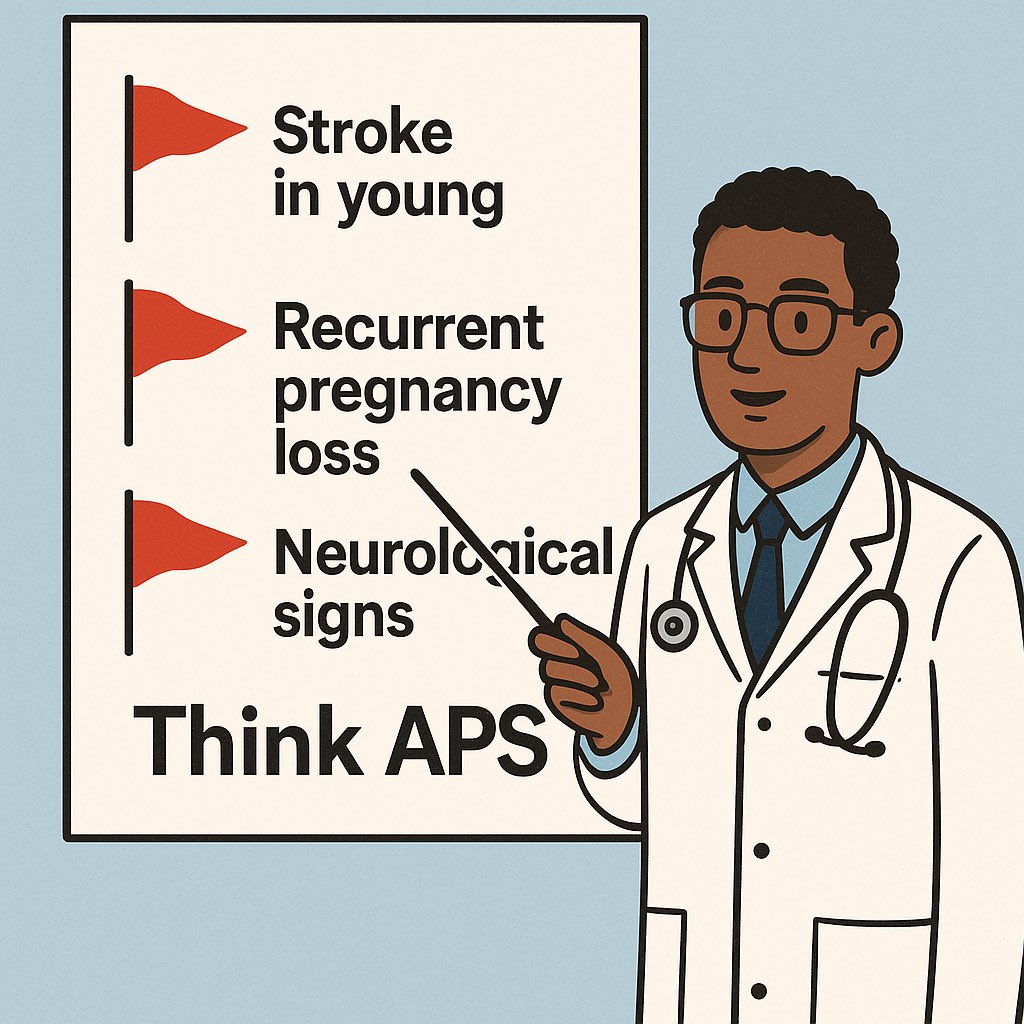 🔚 Bottom Line: Think APS if…

• Stroke/TIA in young
• Seizures, migraines, cognitive decline
• Neuro + history of thrombosis or pregnancy loss

🔍 Test for aPL (LAC, aCL, β2GPI)
⚠️ Always confirm on repeat at 12 weeks

#Thrombosis #Neurology #Autoimmune