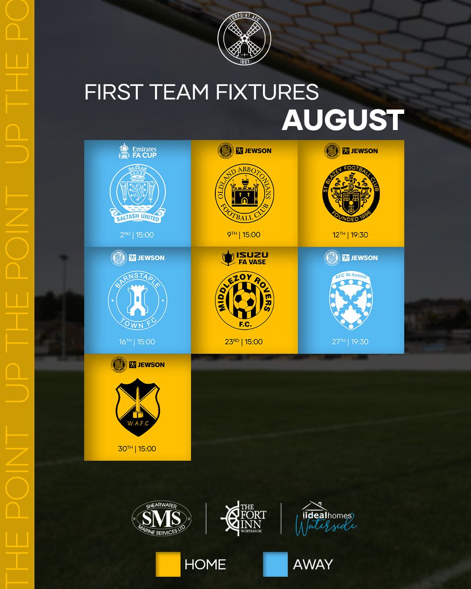 Torpoint AFC (@torpointafc) on Twitter photo A busy August is imminent for our first team as we get our FA Cup and FA Vase campaigns underway and look to continue our positive start in the <a href="/Jewson/">Jewson</a> <a href="/_WesternLeague_/">Western League</a>.
#upthepoint A busy August is imminent for our first team as we get our FA Cup and FA Vase campaigns underway and look to continue our positive start in the <a href="/Jewson/">Jewson</a> <a href="/_WesternLeague_/">Western League</a>.
#upthepoint