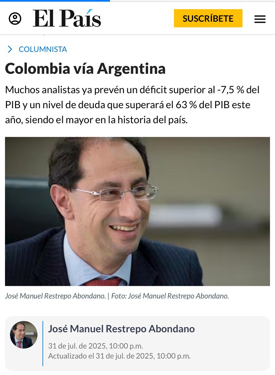 En 2003, Argentina tenía superávit fiscal. Una década después, el déficit superaba el -13% del PIB. El populismo fiscal desbordado hundió su economía y forzó un ajuste brutal. Hoy, Colombia va por esa misma vía: en 2024 el déficit fue 6,7% del PIB y puede superar el -7,5% este