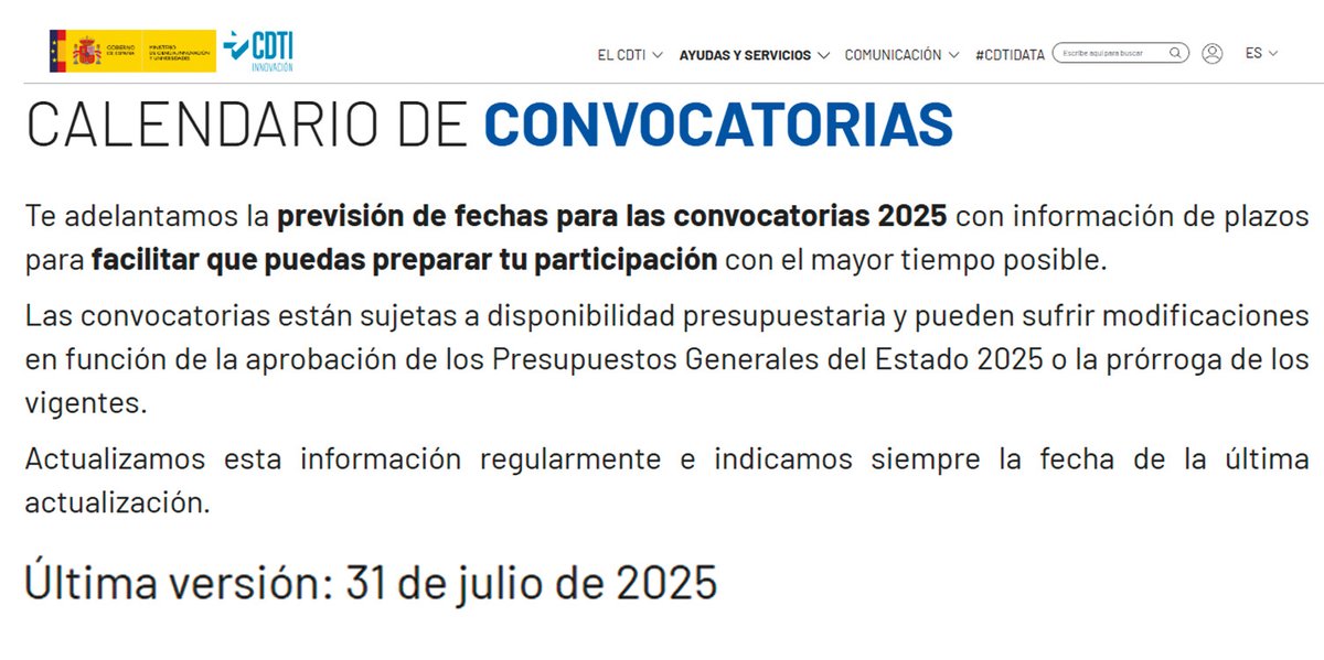 @CDTI_innovacion (@cdti_innovacion) on Twitter photo ¡Actualizado el CALENDARIO DE CONVOCATORIAS 2025 del <a href="/CDTI_innovacion/">@CDTI_innovacion</a>!
🔛 Accede y planifica tus solicitudes de #AyudasCDTI en la sección AYUDAS Y SERVICIOS del portal ▶️ cdti.es/calendario-de-…
#innovacion #tecnologia #convocatoria #empresa #transparencia #AyudandoCrearFuturo ¡Actualizado el CALENDARIO DE CONVOCATORIAS 2025 del <a href="/CDTI_innovacion/">@CDTI_innovacion</a>!
🔛 Accede y planifica tus solicitudes de #AyudasCDTI en la sección AYUDAS Y SERVICIOS del portal ▶️ cdti.es/calendario-de-…
#innovacion #tecnologia #convocatoria #empresa #transparencia #AyudandoCrearFuturo