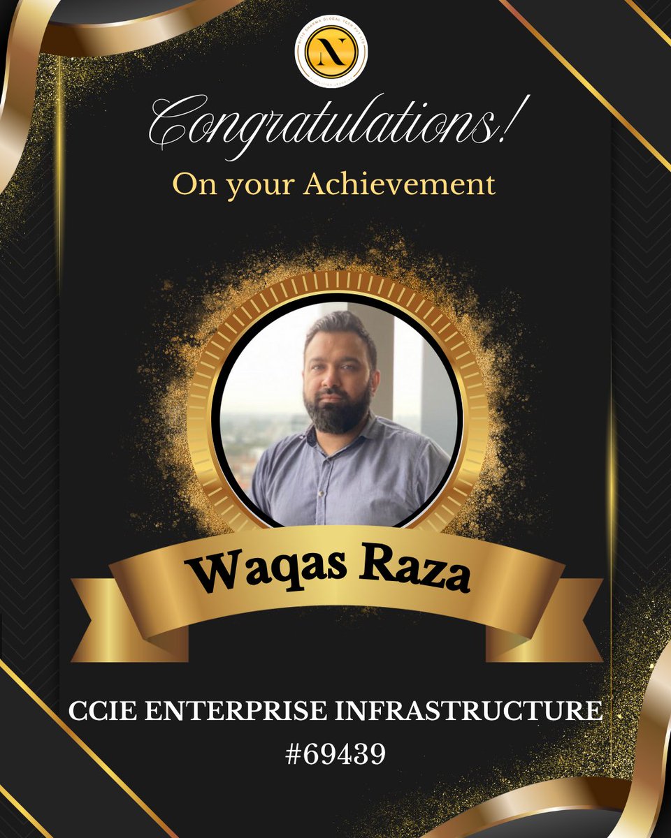 NitizSharmaNZ's tweet image. 🎉 Congratulations to Waqas Raza on achieving the prestigious CCIE Enterprise Infrastructure Certification!

𝐕𝐢𝐬𝐢𝐭 𝐮𝐬: bit.ly/4iCmxPo

#ccieei #ccieenterpriseinfrastructure