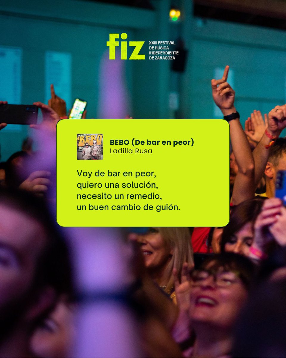 FIZ Festival (@fizfestival) on Twitter photo Letras que nos tienen con el corazón en un puño 🥹❤️🩹
📲 Prepárate para escucharlas en directo con nuestra playlist oficial en Spotify.
FIZ 2025 | 📆 27.09.2025 📍 Sala Multiusos de Zaragoza
🎟️ Fizfestival.com, ibercaja.es y cajeros
<a href="/ZCultura/">Zaragoza Cultura</a> <a href="/zaragoza_es/">AyuntamientoZaragoza</a> Letras que nos tienen con el corazón en un puño 🥹❤️🩹
📲 Prepárate para escucharlas en directo con nuestra playlist oficial en Spotify.
FIZ 2025 | 📆 27.09.2025 📍 Sala Multiusos de Zaragoza
🎟️ Fizfestival.com, ibercaja.es y cajeros
<a href="/ZCultura/">Zaragoza Cultura</a> <a href="/zaragoza_es/">AyuntamientoZaragoza</a>