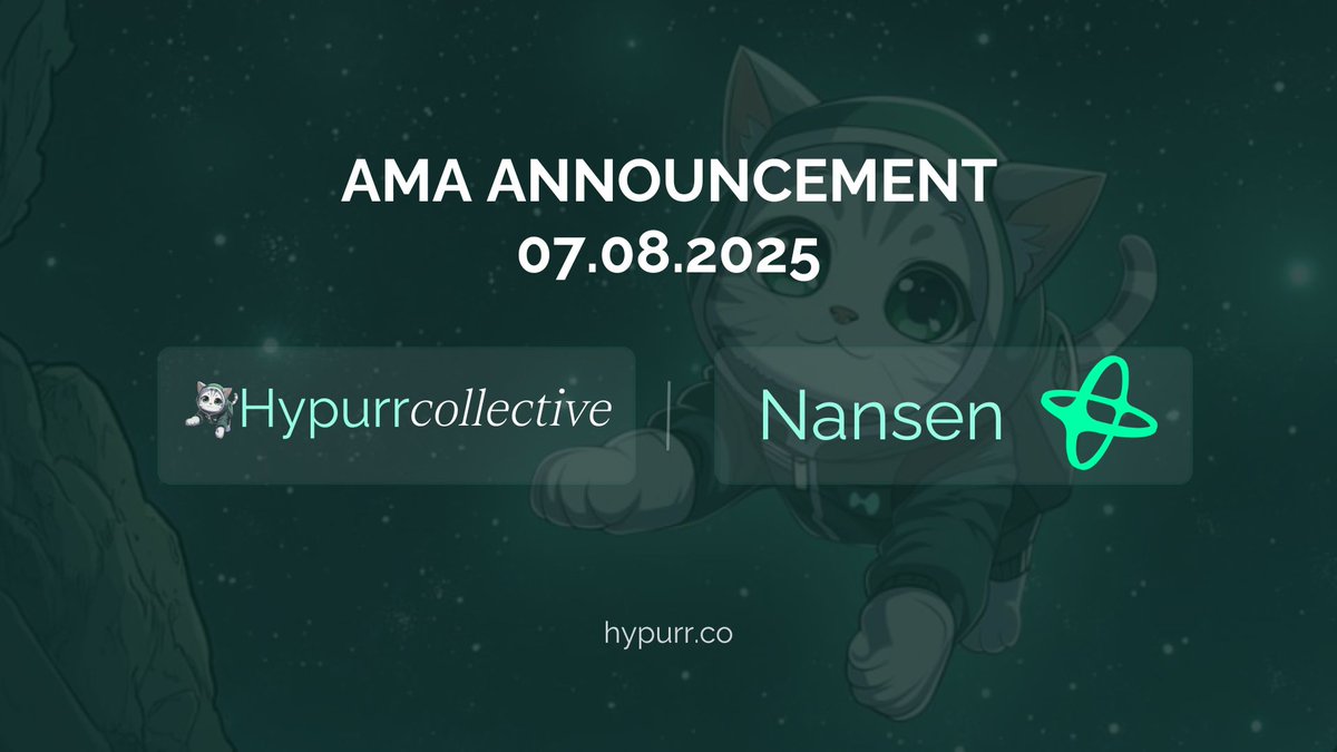 HypurrCollective.hl ๐ฑ (@hypurr_co) on Twitter photo AMA announcement! Join us next Thursday as we chat with <a href="/nansen_ai/">Nansen ๐งญ</a> on all things Hyperliquid! We'll talk about latest ecosystem happenings, key updates at HypurrCo, and what we're excited about in the near future!
Save the date:
07.08.2025 1PM UTC
Join us here: AMA announcement! Join us next Thursday as we chat with <a href="/nansen_ai/">Nansen ๐งญ</a> on all things Hyperliquid! We'll talk about latest ecosystem happenings, key updates at HypurrCo, and what we're excited about in the near future!
Save the date:
07.08.2025 1PM UTC
Join us here: