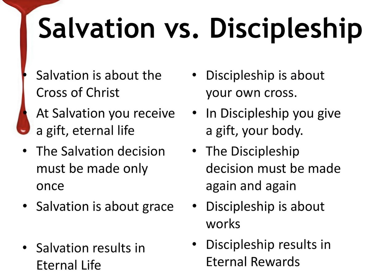 Salvation is a one time event - happens in an instant when you believe the Gospel by faith alone without works. 

Discipleship is a life long process - happens when the believer chooses to live in service to Christ by yielding to the gifted Spirit.