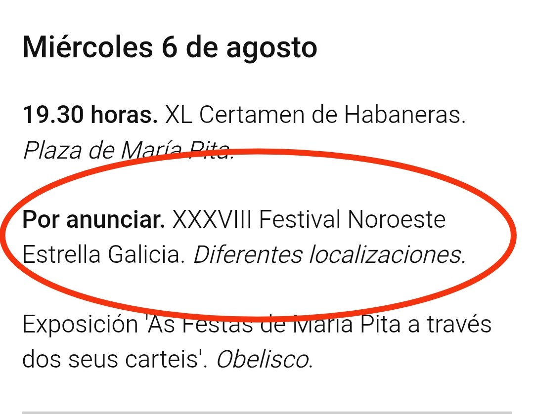 Como los coruñeses estamos muy mal acostumbrados pues no entendemos muy bien que nuestros recursos públicos se vayan para el Recorda Fest, Morriña Fest, Coruña Sounds, etc, y no para el Noroeste Pop-Rock, que va camino de su 40 edición.
Así estamos a 5 días del inicio👇