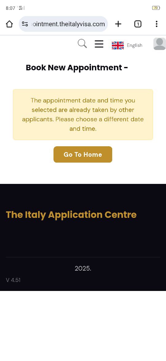 SAIMAMINCH's tweet photo. What the hell is going on. We have uni admissions and have no time but facing issues in booking appointment. When we are booking there is green slot after that appointment date and time already taken.
@ItalyMFA_int  @ForeignOfficePk  
#BLSScamPakistan
#StudentsNeedAppointment https://t.co/rhC8Dej9RU